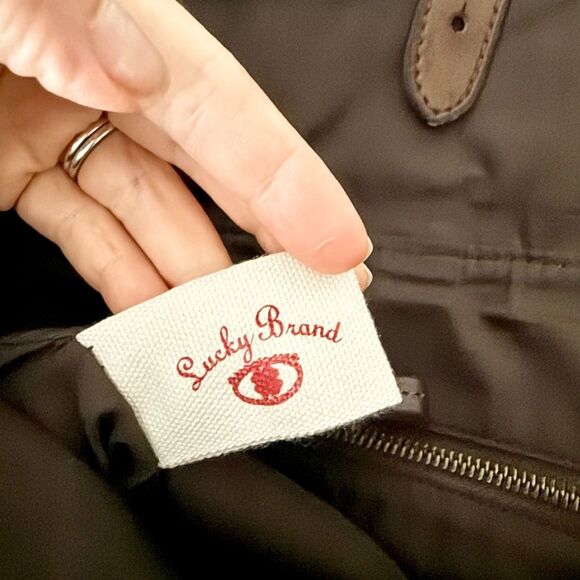 Lucky Brand Cotton Canvas Leather Backpack in Tan Pebble Print - Picture 5 of 10